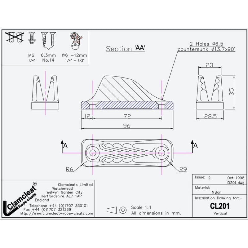 Chargez l'image dans la visionneuse de la galerie, ClamCleat® Nylon Noir ø6 à 12mm, idéal pour bateaux et mâts, offre un verrouillage rapide et efficace en nylon résistant aux UV, parfait pour usage extérieur.