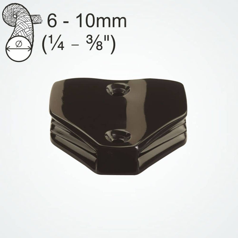 Chargez l'image dans la visionneuse de la galerie, ClamCleat® Nylon Noir Double Horizontal ø6 à 10mm, taquet compact pour deux lignes, adaptable sur surfaces horizontales ou verticales, idéal pour dériveurs et catamarans de sport.
