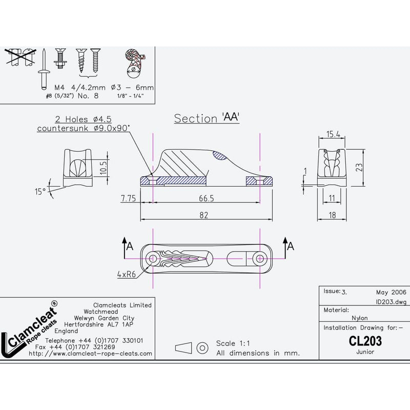 Chargez l'image dans la visionneuse de la galerie, ClamCleat® Nylon Junior ø3 à 6mm, un taquet en nylon polyvalent idéal pour dériveurs et kayaks, parfait pour optimiser l'espace dans divers environnements.