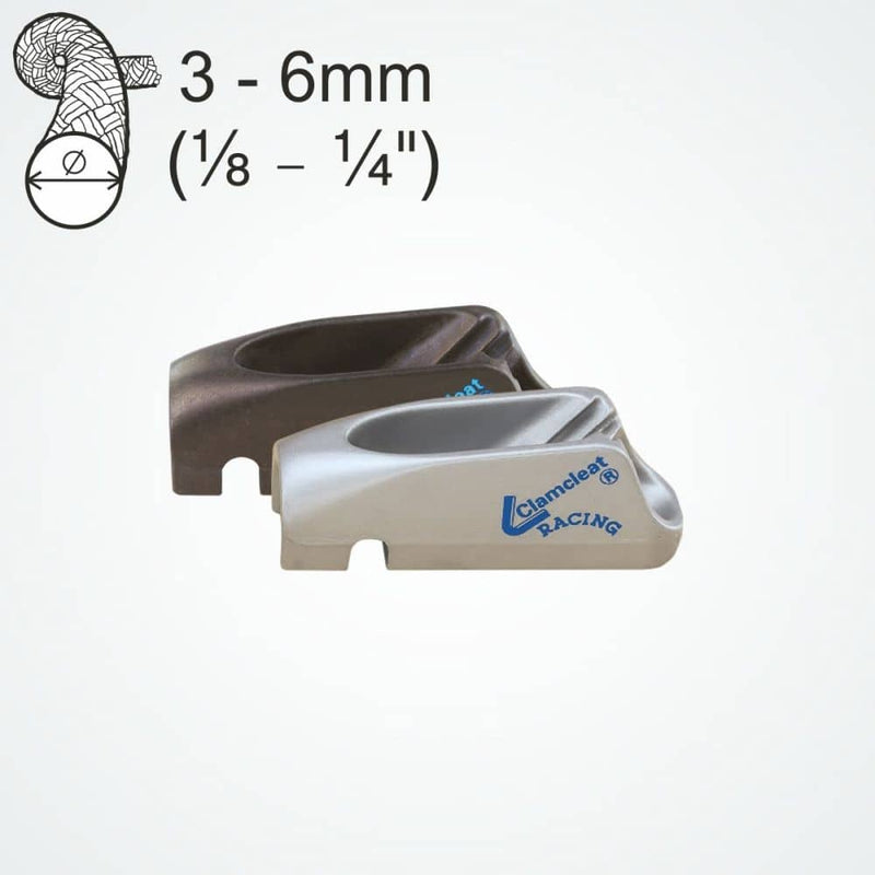 Chargez l'image dans la visionneuse de la galerie, Clam-Cleat Alu Junior CL211-S2 avec ringot, idéal pour mâts d'Optimist et drisses de dériveurs, offrant une démultiplication 2:1 sans fixation supplémentaire.