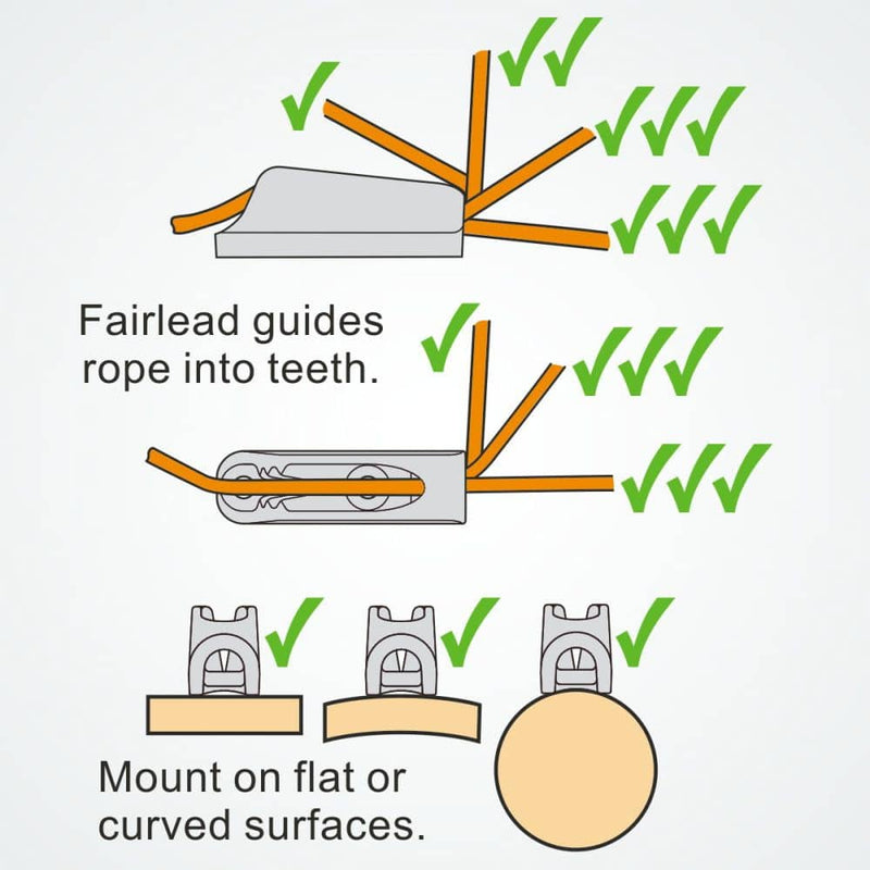Chargez l'image dans la visionneuse de la galerie, ClamCleat® Alu Junior Racing Mk2, taquet en alliage compact pour voile légère, idéal pour drisses et lignes de réglage, compatible surfaces courbes et planes.