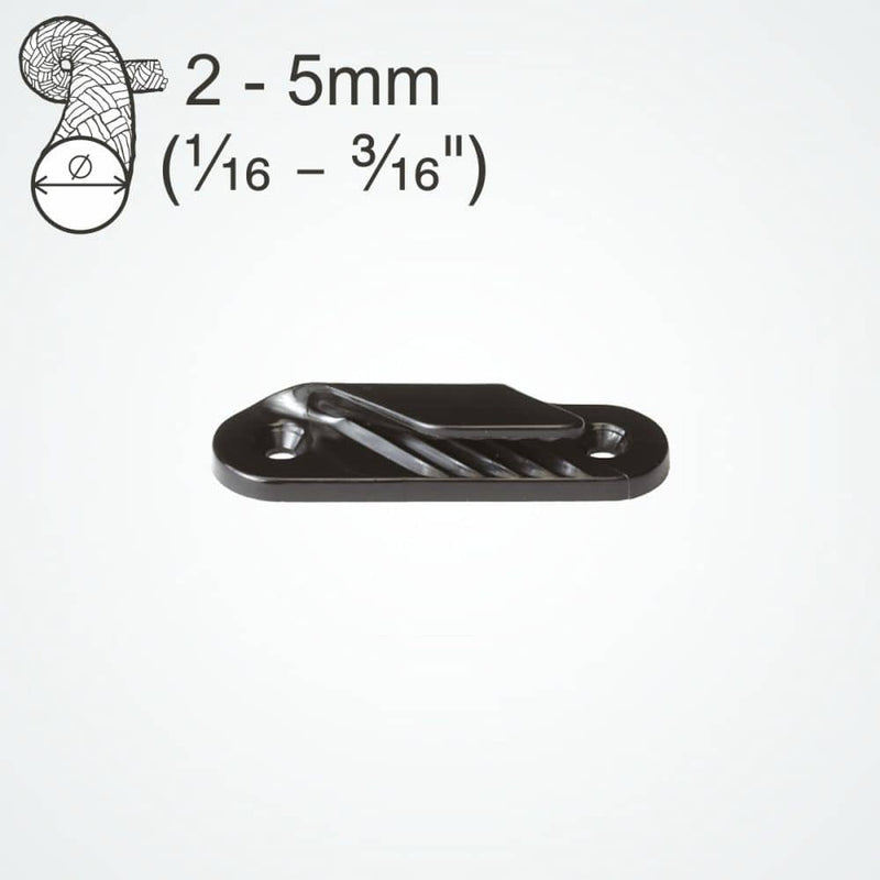 Chargez l'image dans la visionneuse de la galerie, ClamCleat® Nylon Latéral Babord ø2 à 5mm fixé sur une surface plane, idéal pour dériveurs et kayaks, en nylon noir marin pour usage extérieur.
