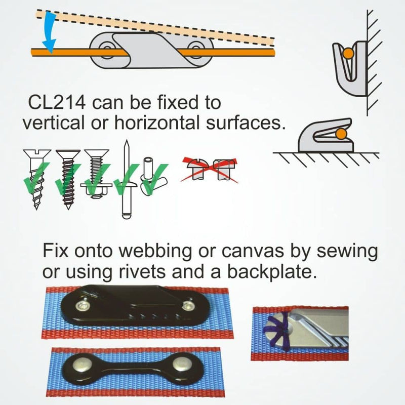 Chargez l'image dans la visionneuse de la galerie, ClamCleat® Nylon Latéral Babord ø2 à 5mm, compact et adapté aux surfaces planes, idéal pour dériveurs et kayaks, fabriqué en nylon marin résistant.