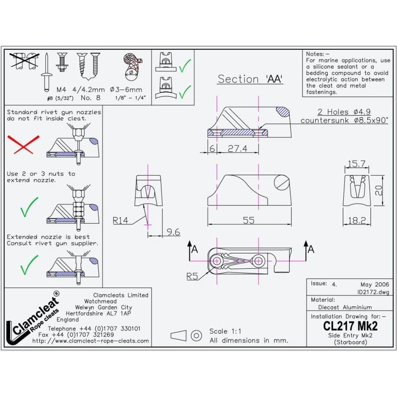 Chargez l'image dans la visionneuse de la galerie, ClamCleat® Alu Ouvert Tribord court ø3 à 6mm avec guide-câble latéral, idéal pour filets de sport, facilite l'étarquement et le choquage des cordages.