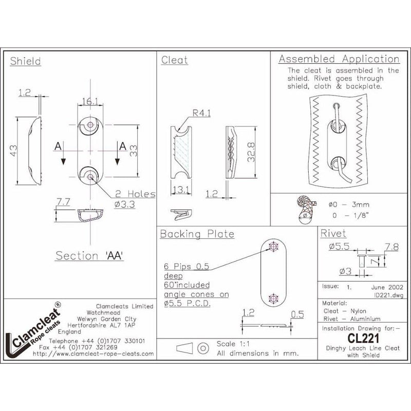 Chargez l'image dans la visionneuse de la galerie, ClamCleat® Nerf de Chute Voile ø1 à 3mm, taquet compact en nylon blanc, idéal pour ajuster les bosses de dériveur, avec plaque arrière et rivets inclus.