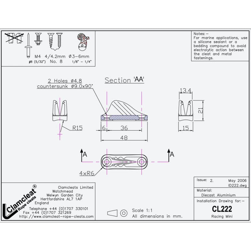 Chargez l'image dans la visionneuse de la galerie, ClamCleat® Alu Ouvert Racing Mini ø3 à 6mm, taquet en aluminium avec dents pour fixation sur surfaces planes ou courbes, idéal pour voile légère.