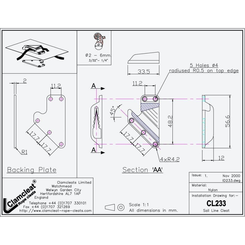 Chargez l'image dans la visionneuse de la galerie, ClamCleat® Nerf de Chute Voile ø2 à 6mm, profil bas et lisse, idéal pour fixer sur les voiles et tendre les cordages.