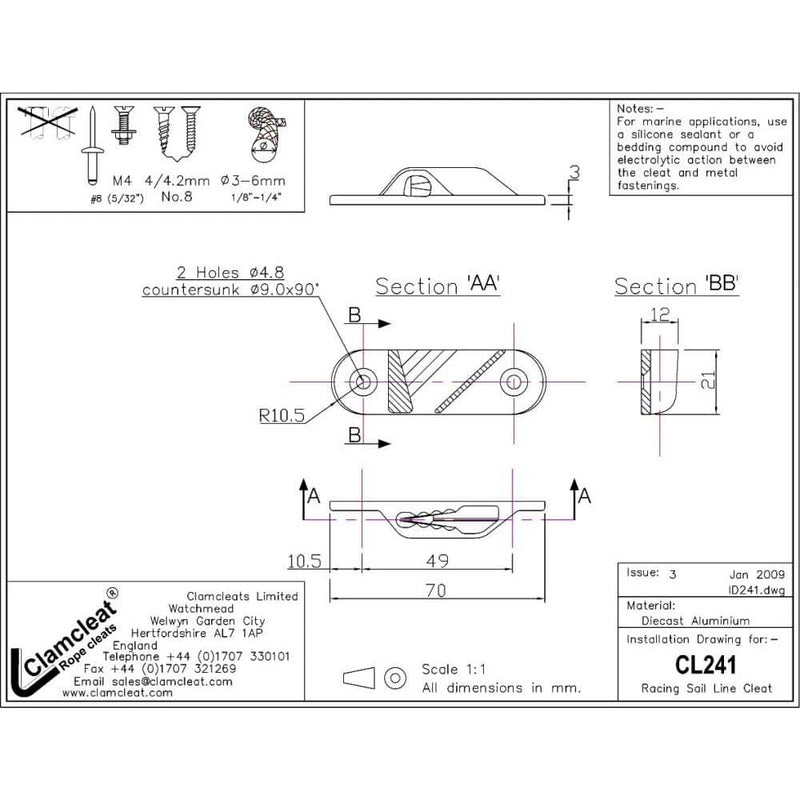 Chargez l'image dans la visionneuse de la galerie, ClamCleat® Nerf de Chute Voile Alu Babord ø3 à 6mm en aluminium, idéal pour voile légère, offrant verrouillage précis et réglage sécurisé des voiles et trampolines.
