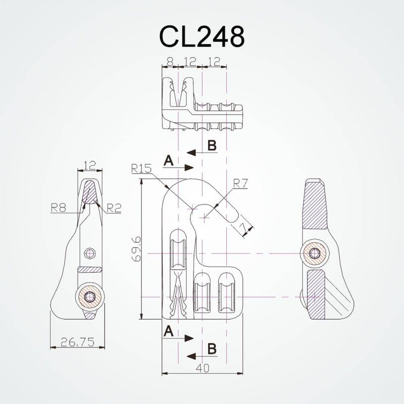 Load image into Gallery viewer, Clam-Cleat Palan Alu 3 réas, idéal pour tension de voile, offre un avantage de 6:1 avec poulie, pour planches et chars à voile.