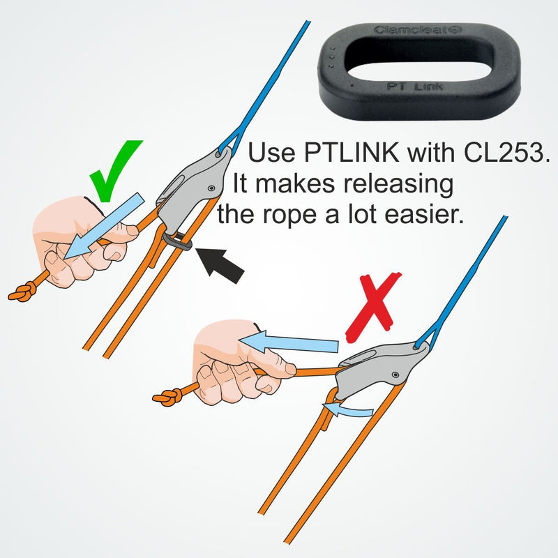 Load image into Gallery viewer, Lien PT LINK pour ClamCleat® Trapèze, accessoire nautique optimisant la libération du trapèze, conçu pour montage sur Clamcleat® CL253 et compatible CL230.