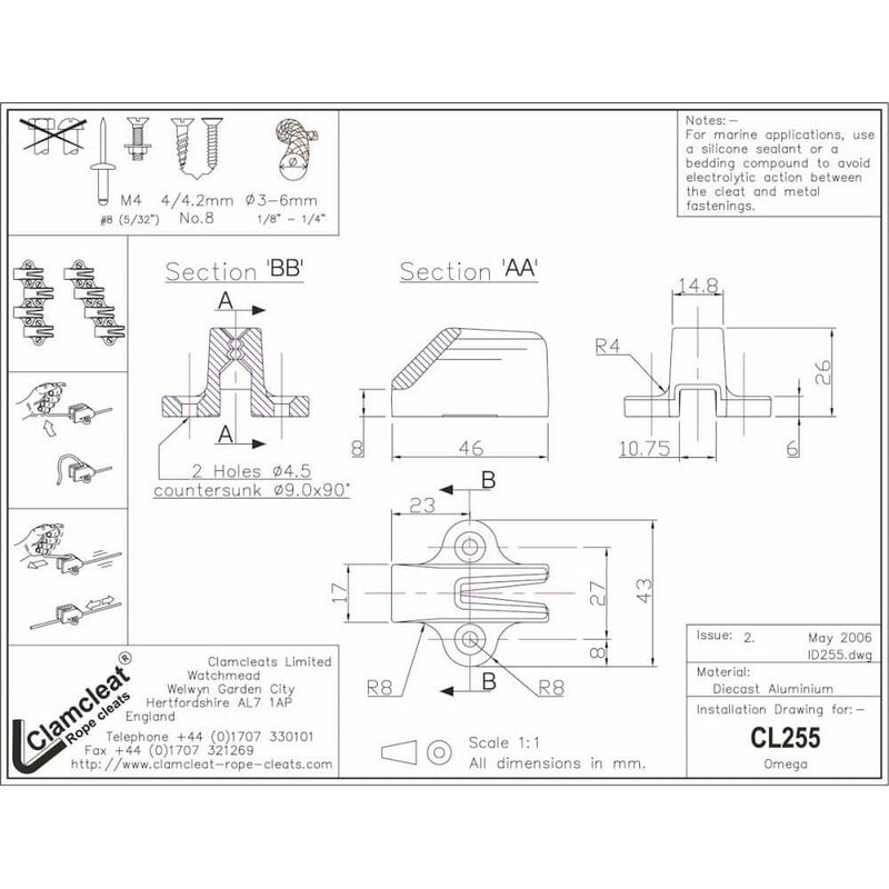 Chargez l'image dans la visionneuse de la galerie, ClamCleat® Alu Inversé Omega ø3 à 6mm pour voile légère, avec dents surélevées facilitant l'agrippage et le relâchement automatique du cordage, idéal sous pont/mât.