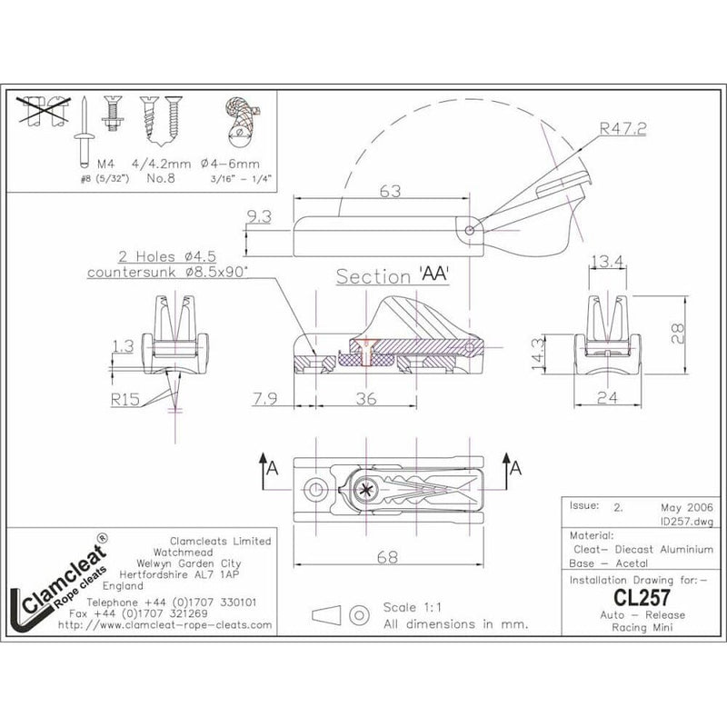 Laden Sie das Bild in Galerie -Viewer, Clamcleat® Mini Racing à Bascule ø4 à 6mm, taquet auto-déclencheur pour sécuriser et libérer rapidement les cordages, idéal pour dériveurs et catamarans de sport.
