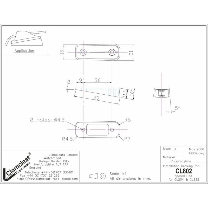 Load image into Gallery viewer, Cale Inclinée ClamCleat® Mini pour aligner les taquets à 10 ou 20 degrés, adaptable aux modèles CL204, CL222, et CL222AN, surélévation possible de 12 mm.