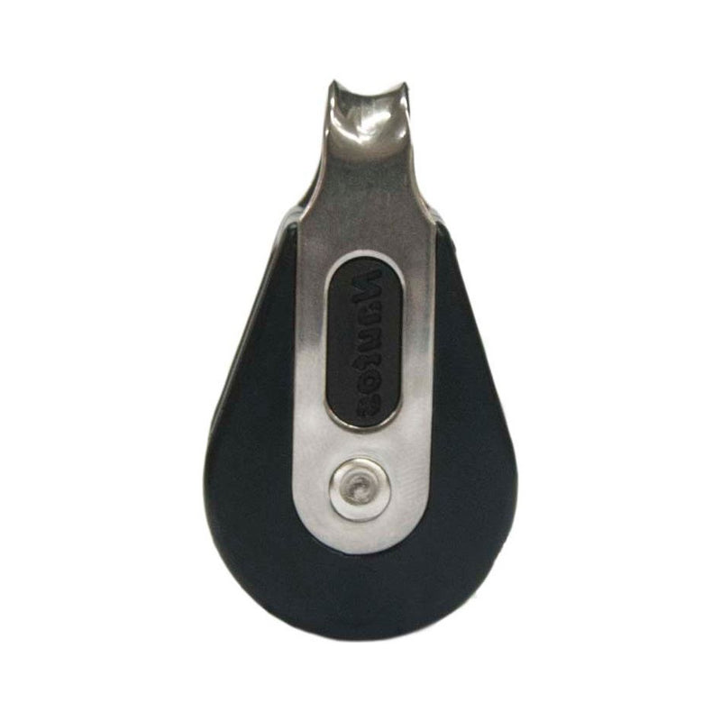 Chargez l'image dans la visionneuse de la galerie, Poulie Simple noire et argentée, gros plan d'une poulie haute performance pour voile légère, idéale pour dériveurs et habitables, diamètre ø28mm.