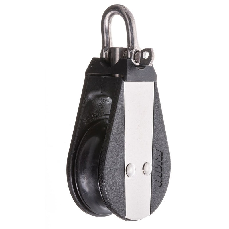 Chargez l'image dans la visionneuse de la galerie, Poulie Simple à billes + Émerillon avec flasques en acier inoxydable et réa en plastique, idéale pour applications marines et industrielles, dotée d'un émerillon pivotant.
