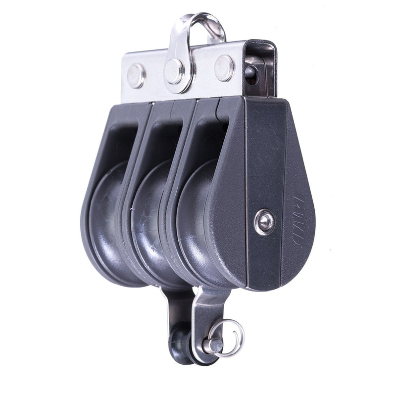 Chargez l'image dans la visionneuse de la galerie, Poulie Triple Nova à ringot pour dériveur, robuste et économique, avec ligne max de 8mm et charge utile de 430kg, idéale pour voile légère.