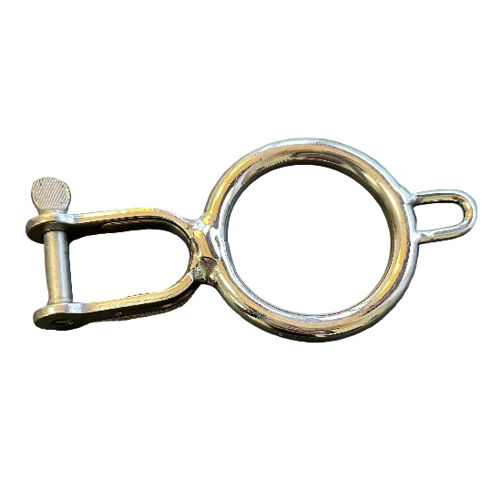 Load image into Gallery viewer, Anneau Inox Grand Voile Catamaran Hobie Cat vec Manille soudée, idéal pour catamarans, facilite l'accrochage de la voile au mât, incluant manille et anneau en inox pour pivotement.