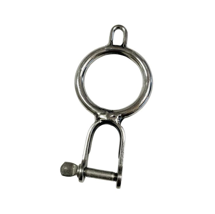Load image into Gallery viewer, Anneau Inox de Hook de Voile avec Manille soudée et boucle inox au dessus de l'anneau, idéal pour catamarans, facilite l'accrochage de la voile au mât, incluant manille et anneau en inox pour pivotement.