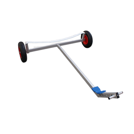 Laden Sie das Bild in Galerie -Viewer, Chariot de mise à l'eau Optimist Standard avec cadre en aluminium anodisé et roues increvables, conçu pour un transport facile et sécurisé des petits dériveurs.