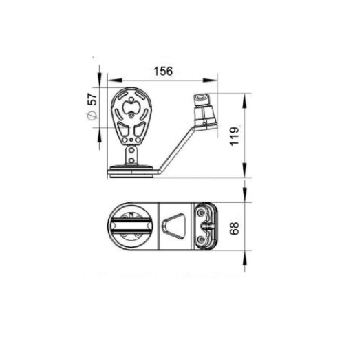 Laden Sie das Bild in Galerie -Viewer, Tourelle de GV Haute + Taquet en nylon 38mm, rotation 360°, compatible avec poulies Ø57/75mm, montée sur roulement à billes pour réactivité optimale.