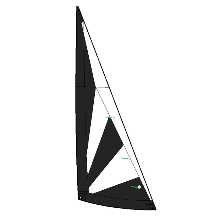 Chargez l'image dans la visionneuse de la galerie, Voile Foc Catamaran Dart 16 avec panneaux noirs et blancs, renforts aux coins, fenêtres circulaires grises, coutures marquées, idéale pour dériveur et catamaran de sport.