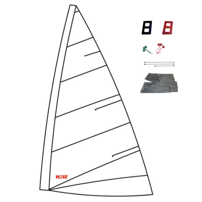 Load image into Gallery viewer, Voile Dériveur Laser® Standard Performance avec installation: voile triangulaire avec six poches de lattes, kit numéros, penons, lattes et sac de rangement inclus.