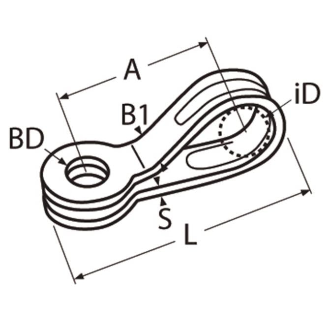 Laden Sie das Bild in Galerie -Viewer, Pontet Replié pour Cordage ø5mm en inox A4, illustration de design marin avec trous pour fixation, idéal pour voile légère et sports nautiques.