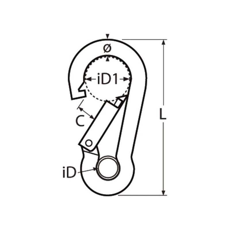 Load image into Gallery viewer, Mousqueton à Oeil illustré, style dessin technique, idéal pour accastillage nautique chez Yachting Thommeret, offrant robustesse marine AISI 316, qualité et durabilité.