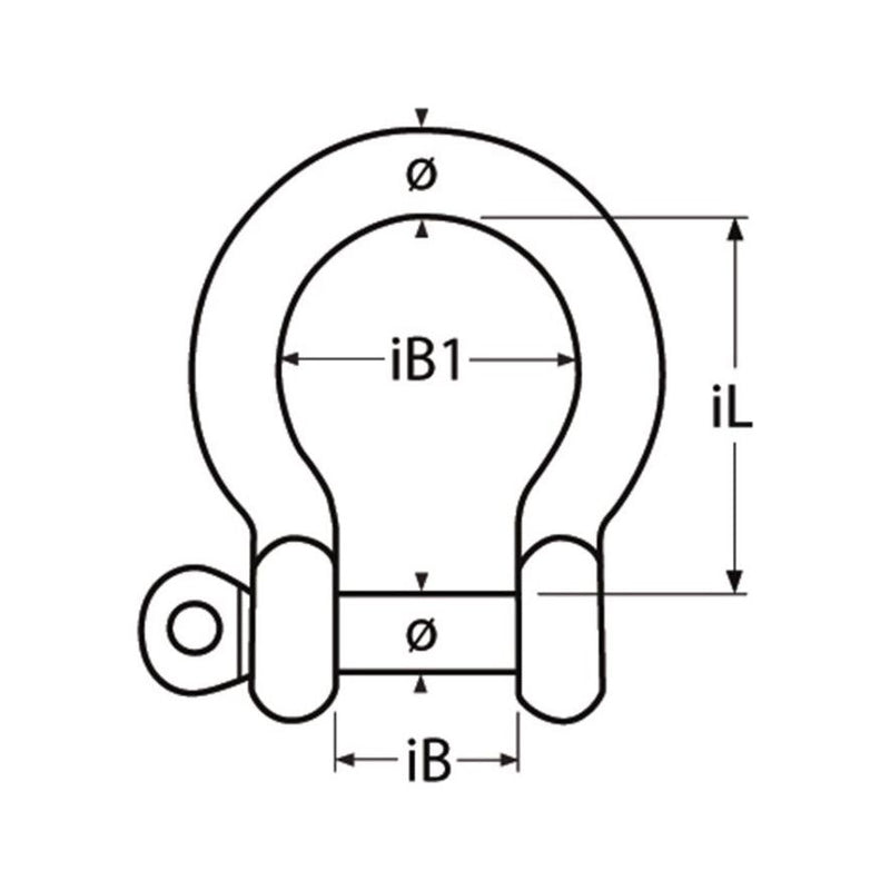 Laden Sie das Bild in Galerie -Viewer, Dessin technique de la Manille Lyre Standard en inox A4 avec mesures, illustrant différentes tailles et charges de rupture pour applications marines.