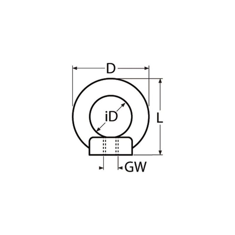 Chargez l'image dans la visionneuse de la galerie, Écrou à Œil Anneau moulé A4 en inox pour voile légère, illustré par un dessin schématique avec cercles concentriques et lignes, idéal pour applications nautiques.