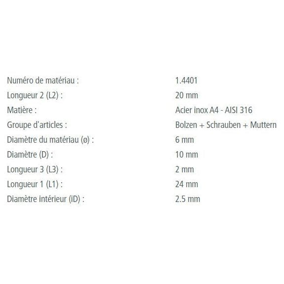 Chargez l'image dans la visionneuse de la galerie, Axe épaulé inox A4 - AISI 316 de qualité marine, idéal pour voile légère, gros plan sur le produit avec dimensions variées pour applications nautiques.
