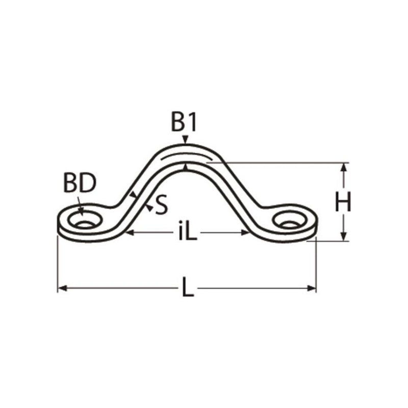 Laden Sie das Bild in Galerie -Viewer, Dessin d'un Pontet Embouti en inox A4, idéal pour voile légère, avec plusieurs trous, fabriqué en Europe pour une utilisation marine.