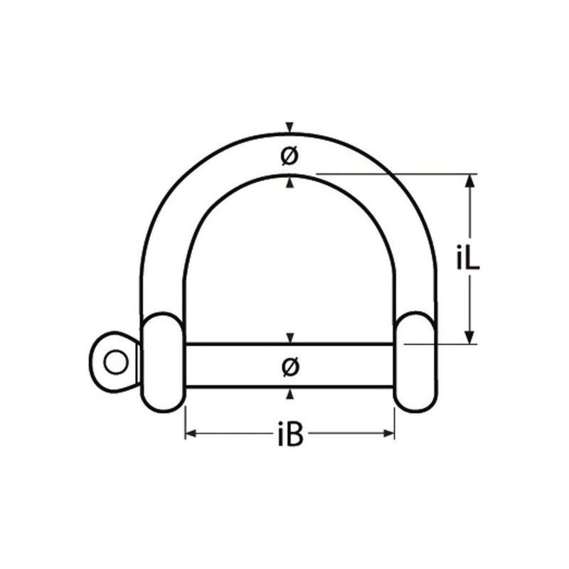 Laden Sie das Bild in Galerie -Viewer, Schéma de la Manille Large ø05mm en inox A4, montrant les dimensions détaillées pour usage nautique, idéale pour voile légère.