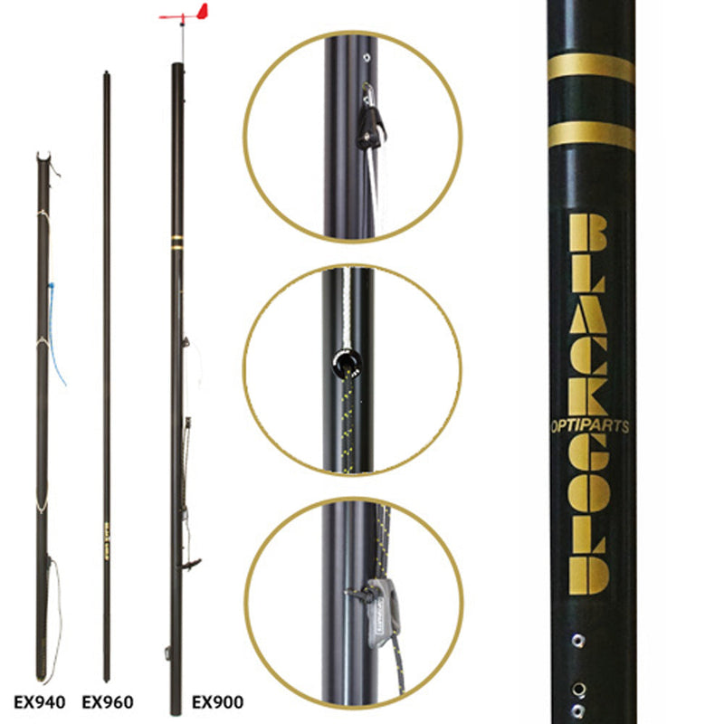 Load image into Gallery viewer, Gréement complet Optimist compétition Blackgold Médium, comprenant mât, bôme et livarde robustes, idéal pour la voile légère spécialisée chez Yachting Thommeret.