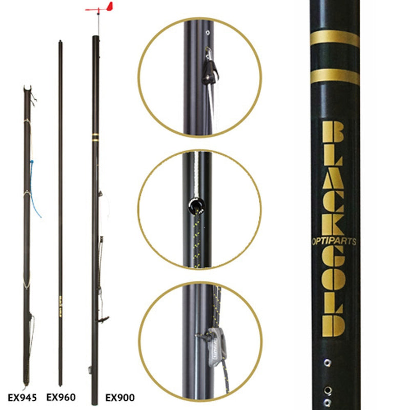 Laden Sie das Bild in Galerie -Viewer, Gréement complet Optimist compétition Blackgold Power, idéal pour coureurs de voile légère >45Kg, conçu pour performance optimale en dériveur.