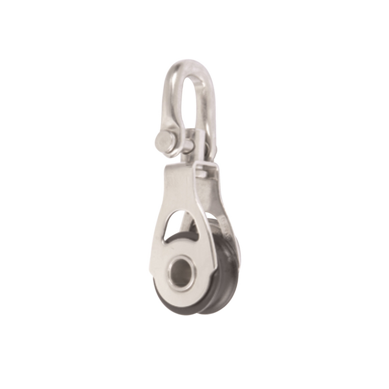 Chargez l'image dans la visionneuse de la galerie, Poulie Simple Mininox ø20mm + Émerillon, idéale pour applications marines, avec émerillon et roulement Delrin pour performance et longévité, charge max 120kg.