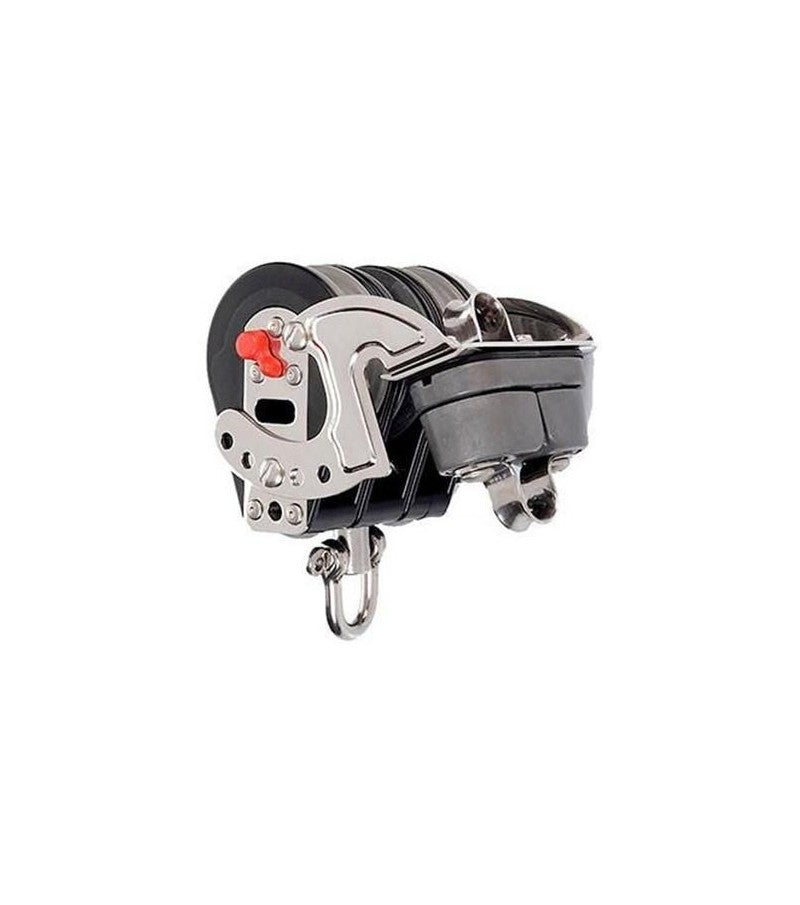 Load image into Gallery viewer, Poulie Winch Triple à billes ø57mm avec taquet et émerillon, idéale pour dériveurs et habitables, offre une performance optimale et une démultiplication efficace de l'écoute.