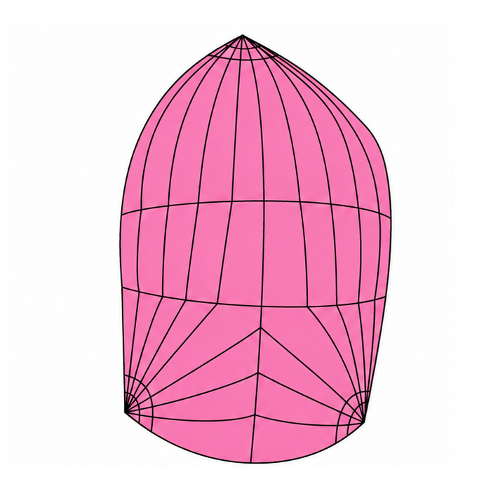 Chargez l'image dans la visionneuse de la galerie, Modèle 3D filaire d'un Spi Dériveur Vaurien, représentant une forme de cône arrondi, illustrant la conception polygonale pour voile légère.