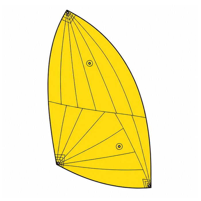 Cargue la imagen en el visor de la galería, Schéma d’un domaine 2D triangulé, illustrant le Spi Dériveur Laser Vago, idéal pour entraînement ou régate, utilisant des tissus Nylite et coupe tri-radiale.