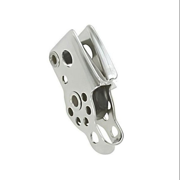 Chargez l'image dans la visionneuse de la galerie, Poulie avec Coinceur Micro Inox haute résistance, idéale pour voile légère et dériveur, montrant un design métallique perforé pour réglages précis.