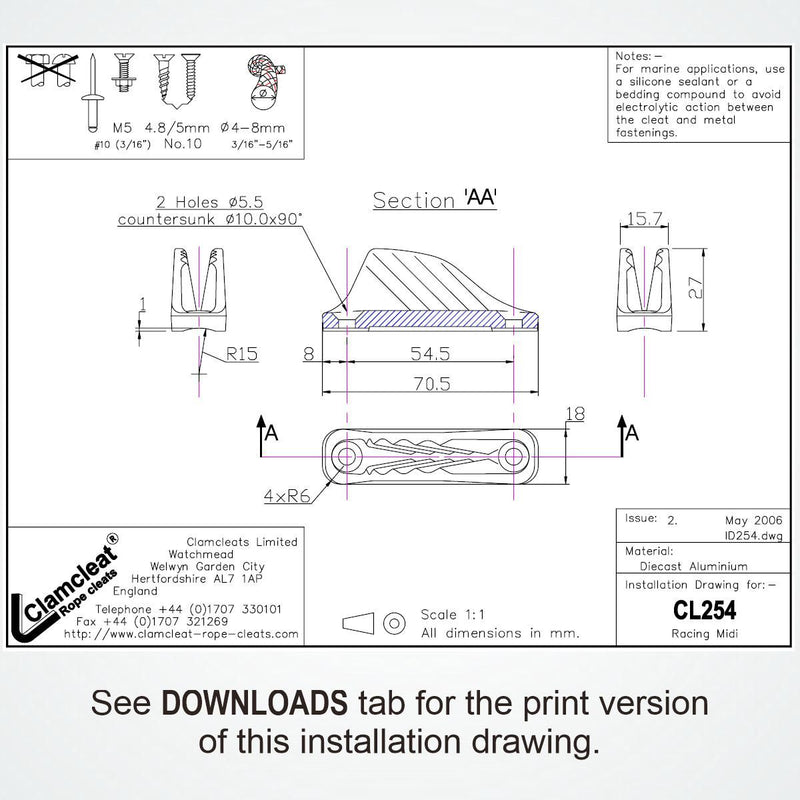 Load image into Gallery viewer, Schéma d'installation du taquet coinceur CL254 clamcleat