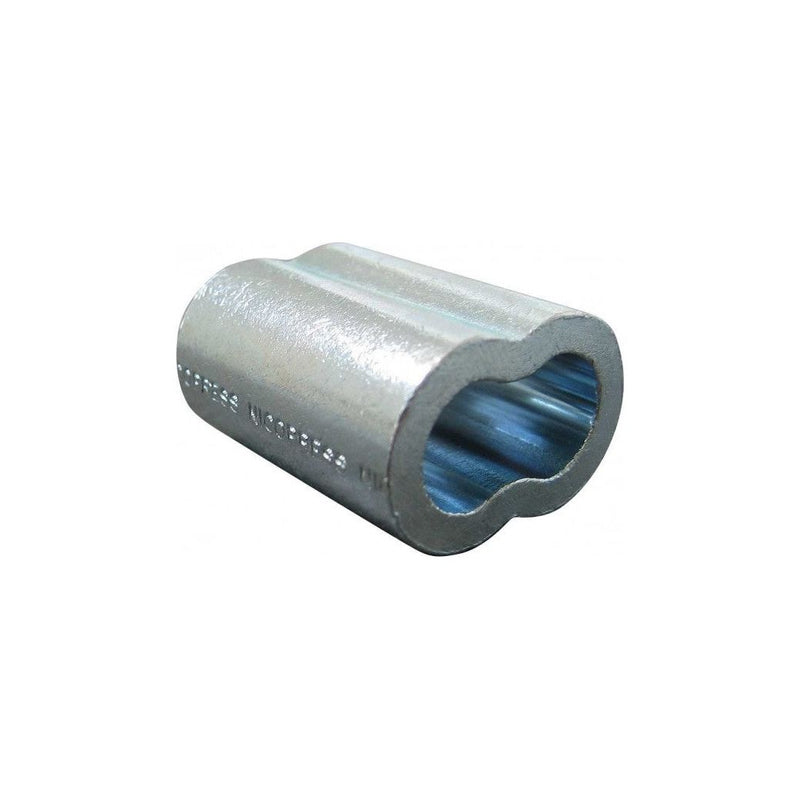 Carregue a imagem no visualizador da galeria, Manchon de Boucle Nicopress cuivre galvanisé, tube métallique pour câbles en inox, idéal pour boucles serties, visible en gros plan.