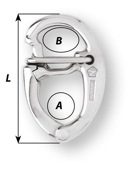 Chargez l'image dans la visionneuse de la galerie, Mousqueton de Point d'amure 70mm - Wichard, maillon rapide en acier inoxydable avec fermeture à vis, idéal pour applications nautiques, montre dimensions internes et marque française visible.