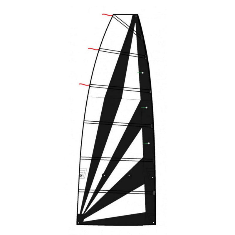 Carica immagine in Galleria Viewer, Grand Voile Catamaran Dart 16 avec panneaux en forme de soleil, lattes horizontales, et penons rouge et vert, idéale pour navigation de loisir et écoles de voile.