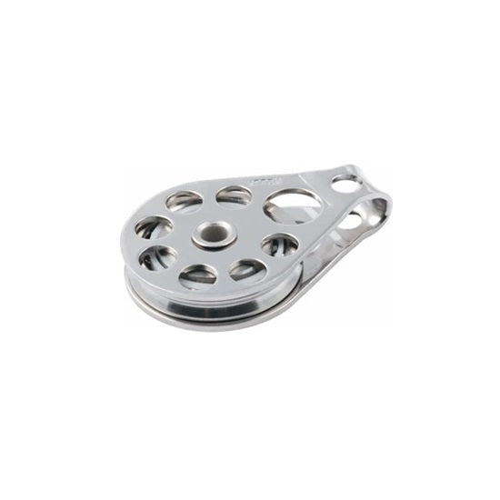 Poulie Simple à billes ø38mm Réa Inox, idéale pour câbles, supporte jusqu'à 1000kg. Conçue pour la voile légère, elle convient aux dériveurs et catamarans.