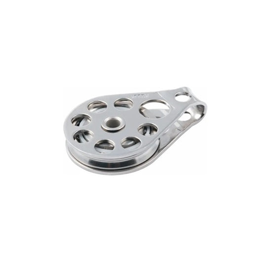 Poulie Simple à billes ø38mm Réa Inox, idéale pour câbles, supporte jusqu'à 1000kg. Conçue pour la voile légère, elle convient aux dériveurs et catamarans.