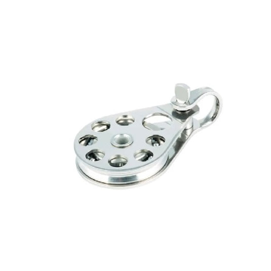 Poulie Simple à billes ø38mm Réa Inox à Chape, idéale pour charges lourdes jusqu'à 1000kg, conçue pour câbles de 6mm, parfaite pour voile légère.