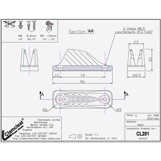 ClamCleat® Nylon Noir ø6 à 12mm, idéal pour bateaux et mâts, offre un verrouillage rapide et efficace en nylon résistant aux UV, parfait pour usage extérieur.