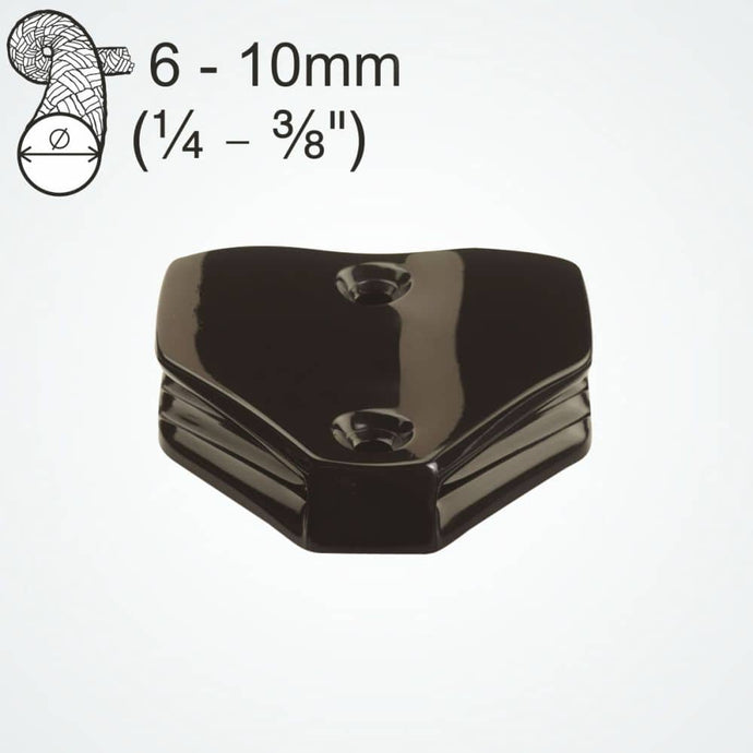 ClamCleat® Nylon Noir Double Horizontal ø6 à 10mm, taquet compact pour deux lignes, adaptable sur surfaces horizontales ou verticales, idéal pour dériveurs et catamarans de sport.