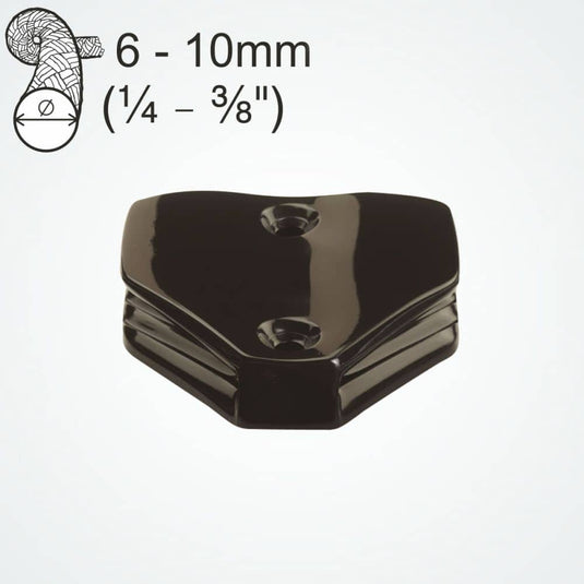 ClamCleat® Nylon Noir Double Horizontal ø6 à 10mm, taquet compact pour deux lignes, adaptable sur surfaces horizontales ou verticales, idéal pour dériveurs et catamarans de sport.